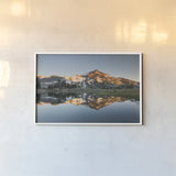 South Sister Reflection II by Alan Majchrowicz. shown as a paper print in a white frame. Available as a archival giclee rolled canvas, fine art paper, or poster print. SKU 28097i.