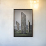 Standing Stones of Steness by Alan Majchrowicz. shown as a paper print in a black flame. Available as a archival giclee rolled canvas, fine art paper, or poster print. SKU 84034h.