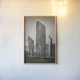 Standing Stones of Steness by Alan Majchrowicz. shown as a paper print in a natural frame. Available as a archival giclee rolled canvas, fine art paper, or poster print. SKU 84034h.