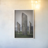 Standing Stones of Steness by Alan Majchrowicz. shown as a paper print in a white frame. Available as a archival giclee rolled canvas, fine art paper, or poster print. SKU 84034h.