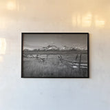 Stanley Basin Fence by Alan Majchrowicz. shown as a paper print in a black flame. Available as a archival giclee rolled canvas, fine art paper, or poster print. SKU 64562i.