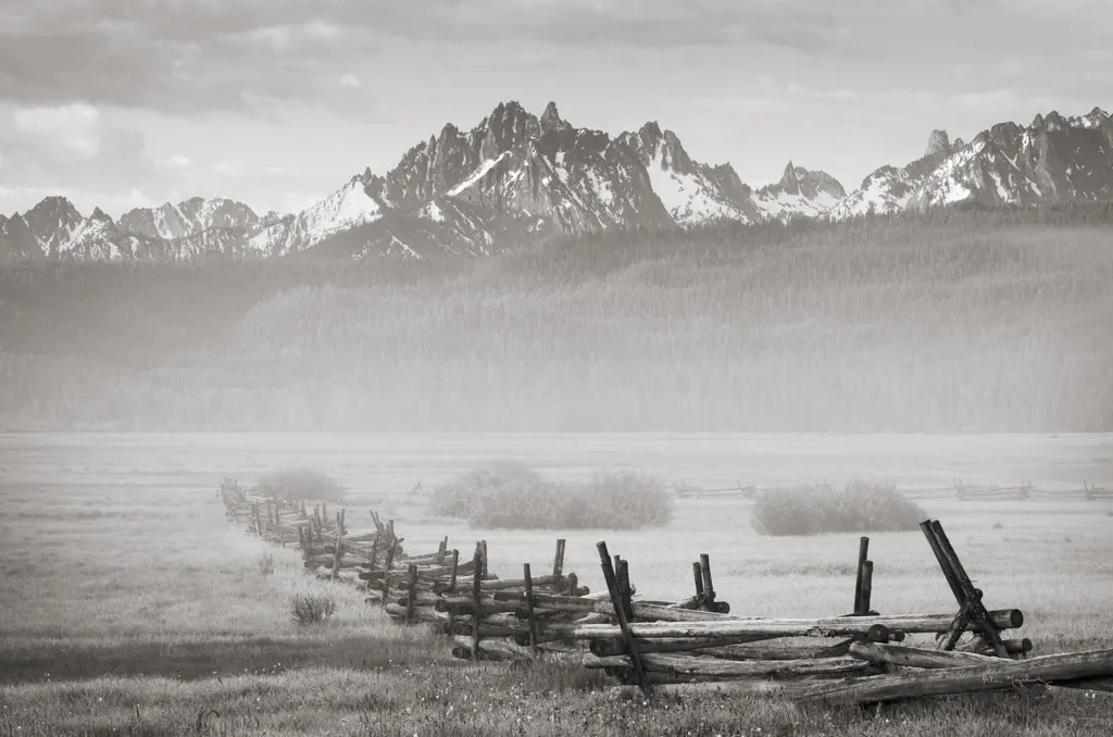 Stanley Basin Fence and Fog by Alan Majchrowicz. SKU 64561i. Archival Giclee Fine art print for wall decor.