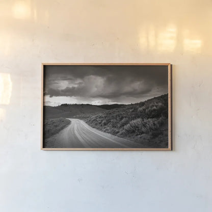 Stanley Basin Road by Alan Majchrowicz. shown as a paper print in a natural frame. Available as a archival giclee rolled canvas, fine art paper, or poster print. SKU 64563i.