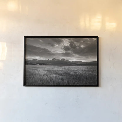 Stanley Basin Sawtooth Mountains Idaho by Alan Majchrowicz. shown as a paper print in a black flame. Available as a archival giclee rolled canvas, fine art paper, or poster print. SKU 64560i.