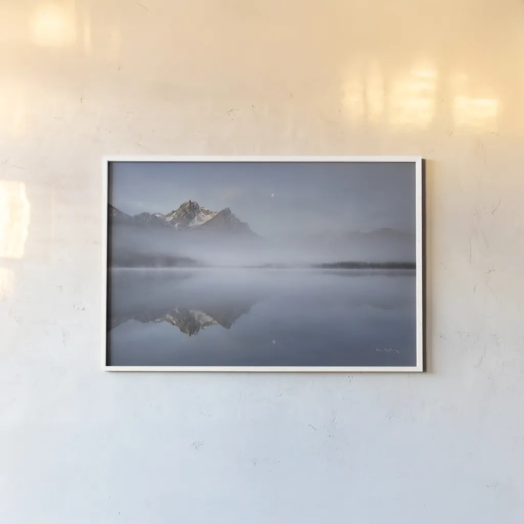 Stanley Lake Idaho by Alan Majchrowicz. shown as a paper print in a white frame. Available as a archival giclee rolled canvas, fine art paper, or poster print. SKU 71680i.