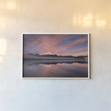 Sunrise Over Mount Baker by Alan Majchrowicz. shown as a paper print in a white frame. Available as a archival giclee rolled canvas, fine art paper, or poster print. SKU 28090i.