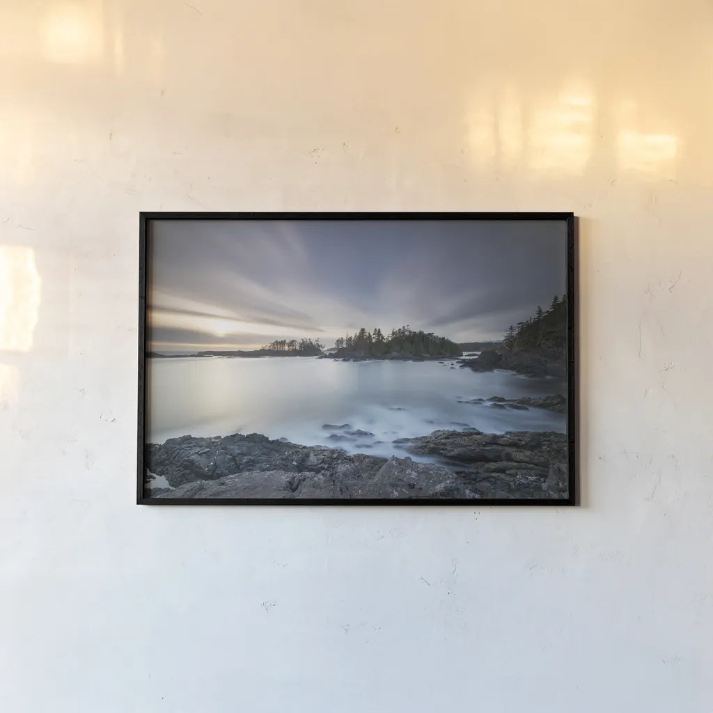 Sunset on Vancouver Island by Alan Majchrowicz. shown as a paper print in a black flame. Available as a archival giclee rolled canvas, fine art paper, or poster print. SKU 86353i.