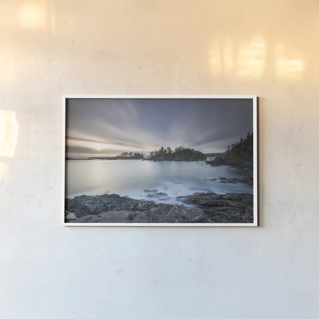 Sunset on Vancouver Island by Alan Majchrowicz. shown as a paper print in a white frame. Available as a archival giclee rolled canvas, fine art paper, or poster print. SKU 86353i.