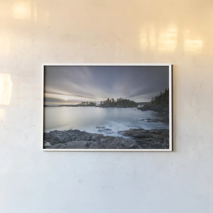 Sunset on Vancouver Island by Alan Majchrowicz. shown as a paper print in a white frame. Available as a archival giclee rolled canvas, fine art paper, or poster print. SKU 86353i.