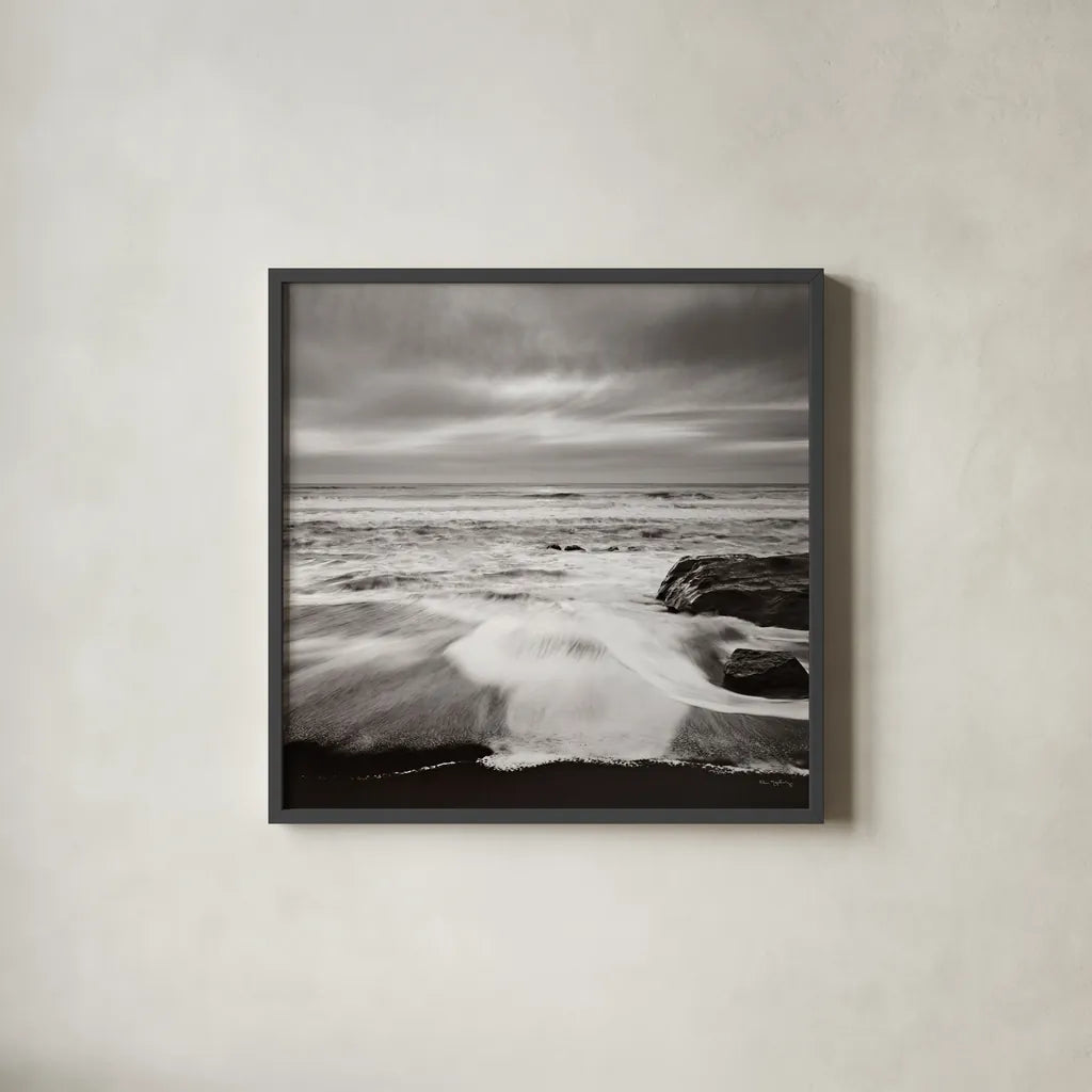 Sunset on the Coast II by Alan Majchrowicz. Shown in a sleek black glass frame for a contemporary gallery look. Available as an archival giclee rolled canvas, fine art paper, or poster print. SKU 2481a.
