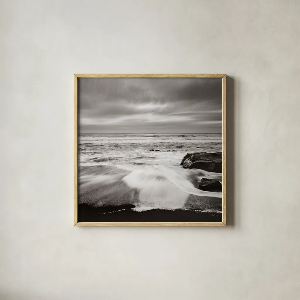 Sunset on the Coast II by Alan Majchrowicz. Shown in a natural wood glass frame for a timeless modern aesthetic. Available as an archival giclee rolled canvas, fine art paper, or poster print. SKU 2481a.