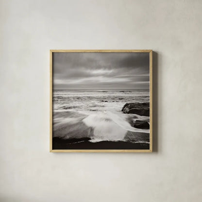 Sunset on the Coast II by Alan Majchrowicz. Shown in a natural wood glass frame for a timeless modern aesthetic. Available as an archival giclee rolled canvas, fine art paper, or poster print. SKU 2481a.