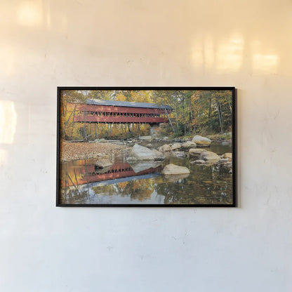 Swift River Covered Bridge by Alan Majchrowicz. shown as a paper print in a black flame. Available as a archival giclee rolled canvas, fine art paper, or poster print. SKU 17974i.