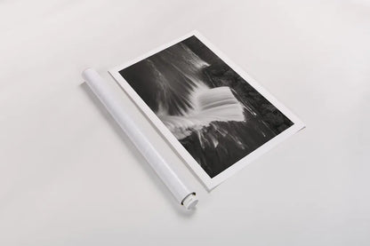 Tahquamenon Falls Michigan I BW by Alan Majchrowicz. shown as a rolled paper print. Available as archival giclee rolled canvas, fine art paper, or poster print. SKU 50169i.