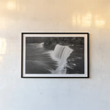 Tahquamenon Falls Michigan I BW by Alan Majchrowicz. shown as a paper print in a black flame. Available as a archival giclee rolled canvas, fine art paper, or poster print. SKU 50169i.