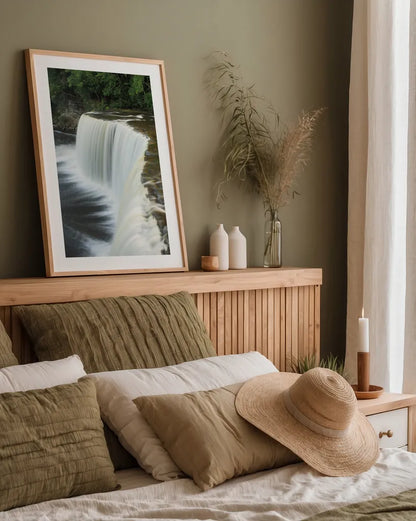 Tahquamenon Falls Michigan II by Alan Majchrowicz. shown as a paper print in a natural frame. Available as a archival giclee rolled canvas, fine art paper, or poster print. SKU 50168h.