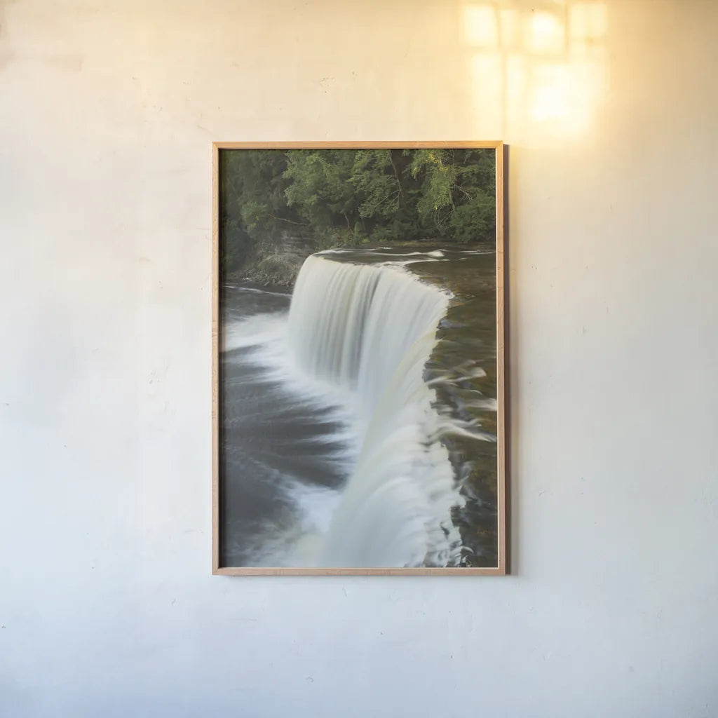 Tahquamenon Falls Michigan II by Alan Majchrowicz. shown as a paper print in a natural frame. Available as a archival giclee rolled canvas, fine art paper, or poster print. SKU 50168h.
