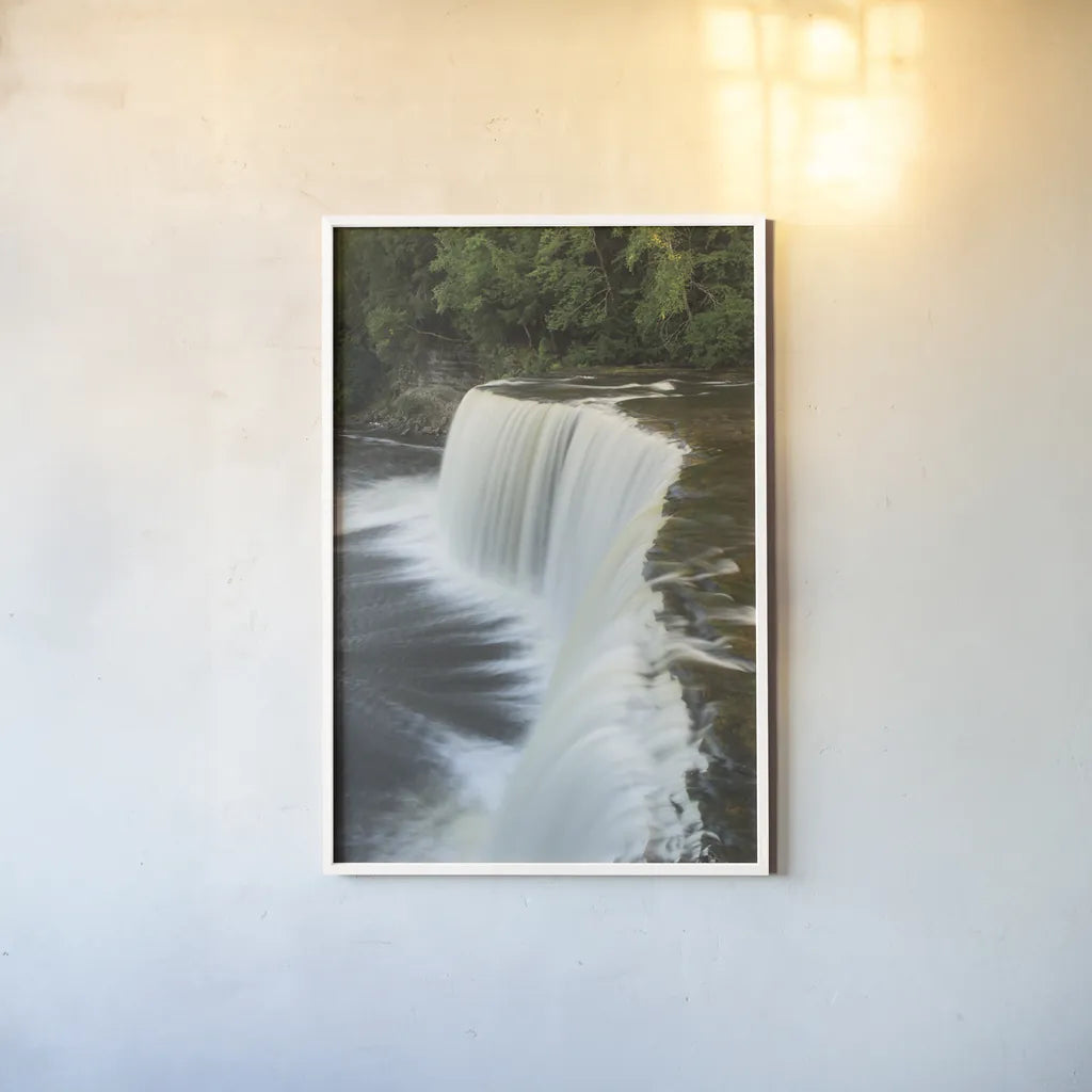 Tahquamenon Falls Michigan II by Alan Majchrowicz. shown as a paper print in a white frame. Available as a archival giclee rolled canvas, fine art paper, or poster print. SKU 50168h.