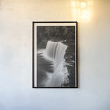 Tahquamenon Falls Michigan II BW by Alan Majchrowicz. shown as a paper print in a black flame. Available as a archival giclee rolled canvas, fine art paper, or poster print. SKU 50170h.