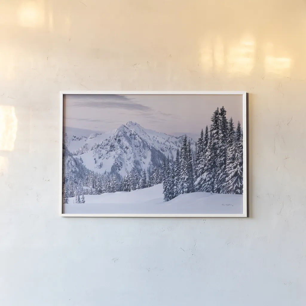 Tatoosh Range by Alan Majchrowicz. shown as a paper print in a white frame. Available as a archival giclee rolled canvas, fine art paper, or poster print. SKU 60626i.