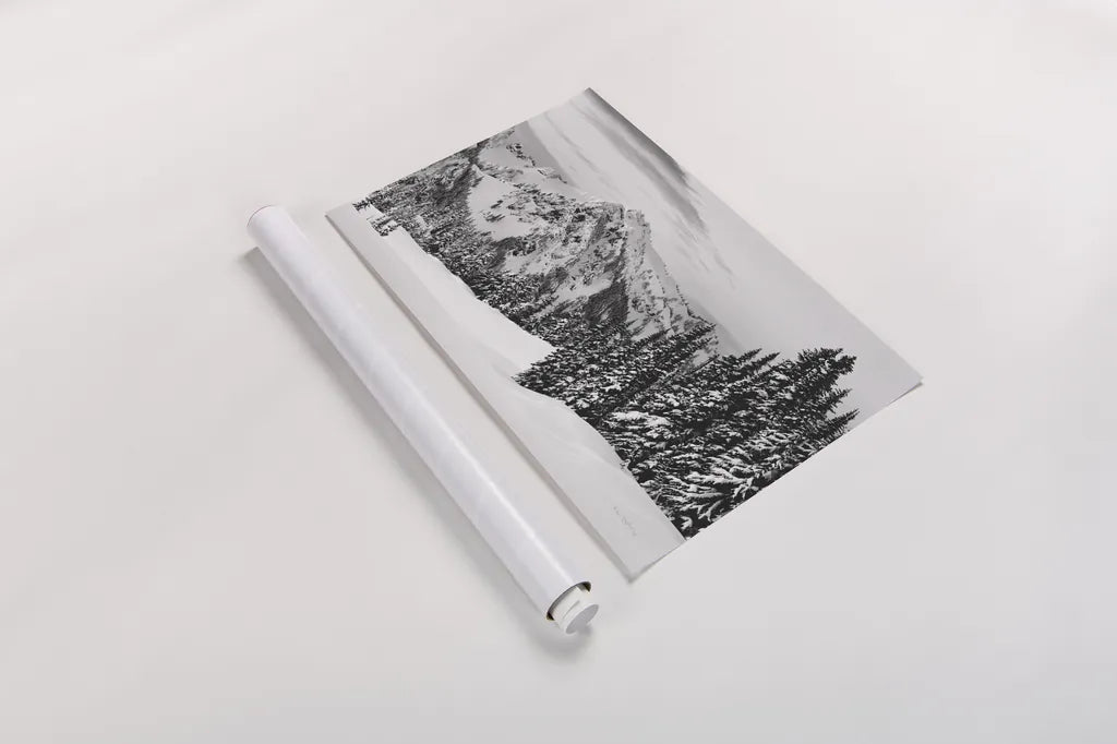 Tatoosh Range BW by Alan Majchrowicz. shown as a rolled paper print. Available as archival giclee rolled canvas, fine art paper, or poster print. SKU 65706i.