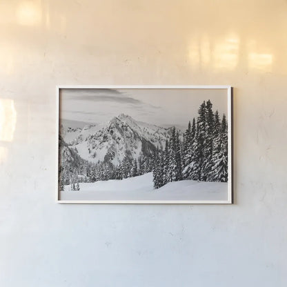 Tatoosh Range BW by Alan Majchrowicz. shown as a paper print in a white frame. Available as a archival giclee rolled canvas, fine art paper, or poster print. SKU 65706i.
