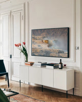 Terraces of Canary Spring by Alan Majchrowicz. shown as a framed stretched canvas in a living room above a console. Available as a archival giclee rolled canvas, fine art paper, or poster print. SKU 80846i.