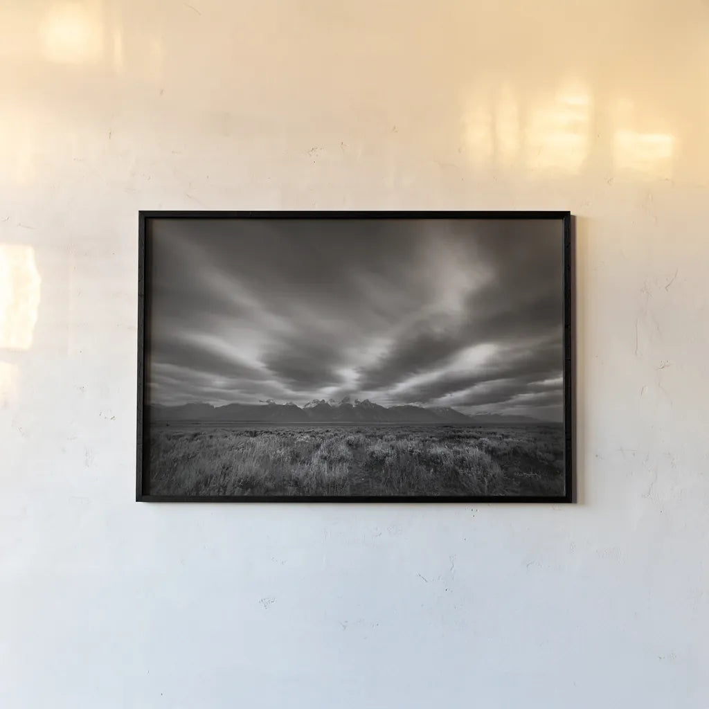 Teton Sky by Alan Majchrowicz. shown as a paper print in a black flame. Available as a archival giclee rolled canvas, fine art paper, or poster print. SKU 64566i.
