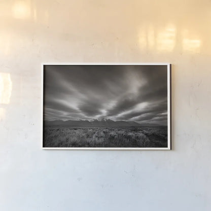 Teton Sky by Alan Majchrowicz. shown as a paper print in a white frame. Available as a archival giclee rolled canvas, fine art paper, or poster print. SKU 64566i.