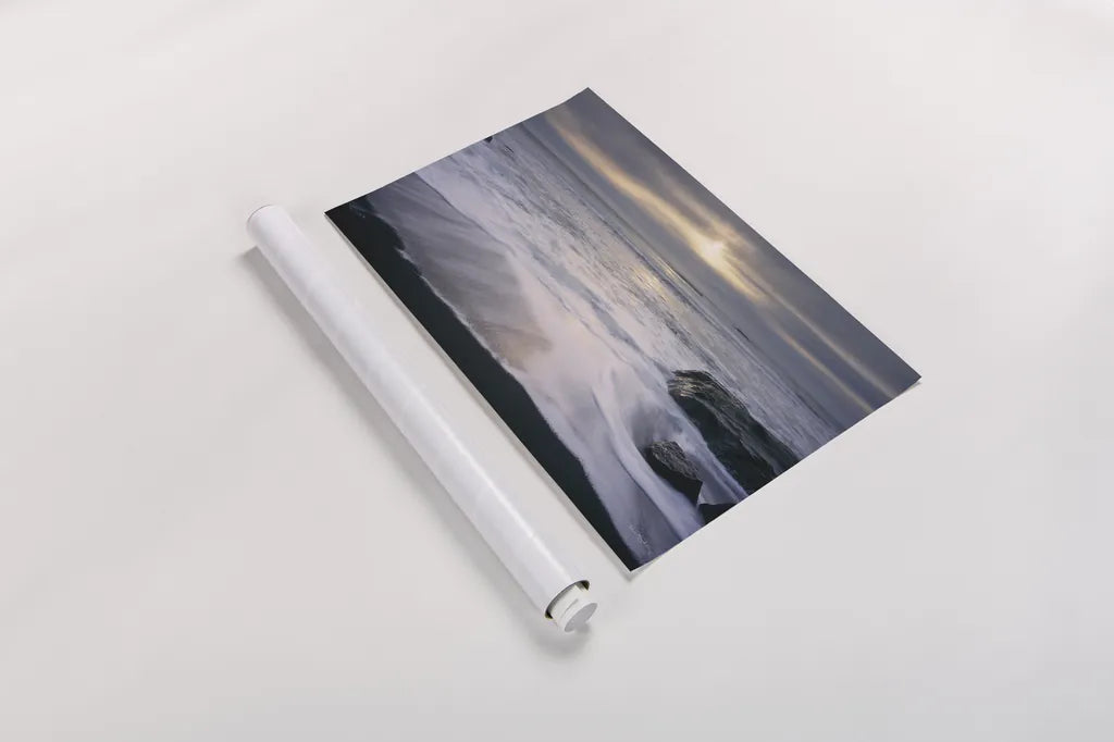 Tides and Waves Sunset I by Alan Majchrowicz. shown as a rolled paper print. Available as archival giclee rolled canvas, fine art paper, or poster print. SKU 7751i.