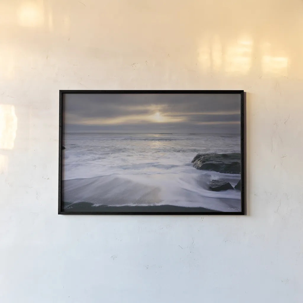 Tides and Waves Sunset I by Alan Majchrowicz. shown as a paper print in a black flame. Available as a archival giclee rolled canvas, fine art paper, or poster print. SKU 7751i.