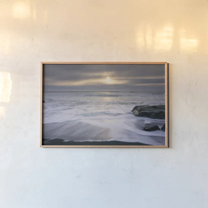 Tides and Waves Sunset I by Alan Majchrowicz. shown as a paper print in a natural frame. Available as a archival giclee rolled canvas, fine art paper, or poster print. SKU 7751i.