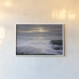 Tides and Waves Sunset I by Alan Majchrowicz. shown as a paper print in a white frame. Available as a archival giclee rolled canvas, fine art paper, or poster print. SKU 7751i.