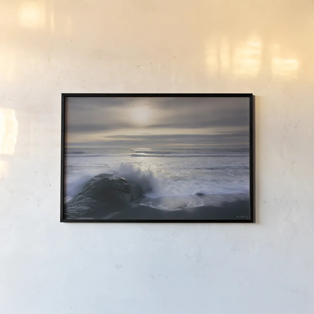 Tides and Waves Sunset III by Alan Majchrowicz. shown as a paper print in a black flame. Available as a archival giclee rolled canvas, fine art paper, or poster print. SKU 7753i.