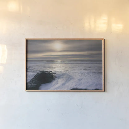 Tides and Waves Sunset IV by Alan Majchrowicz. shown as a paper print in a natural frame. Available as a archival giclee rolled canvas, fine art paper, or poster print. SKU 7754i.