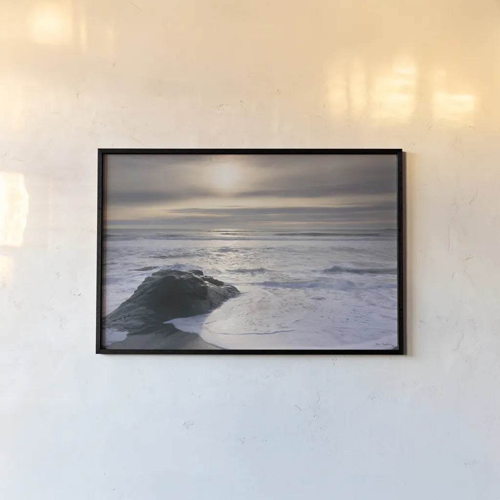 Tides and Waves Sunset V by Alan Majchrowicz. shown as a paper print in a black flame. Available as a archival giclee rolled canvas, fine art paper, or poster print. SKU 7755i.