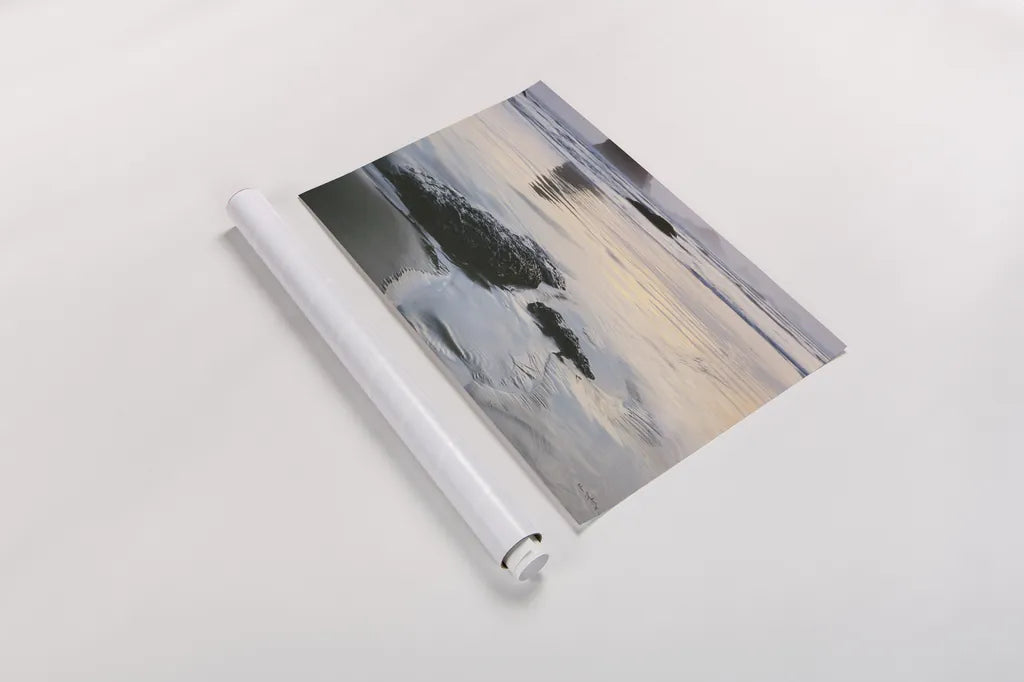 Tides and Waves Sunset VI by Alan Majchrowicz. shown as a rolled paper print. Available as archival giclee rolled canvas, fine art paper, or poster print. SKU 7756i.