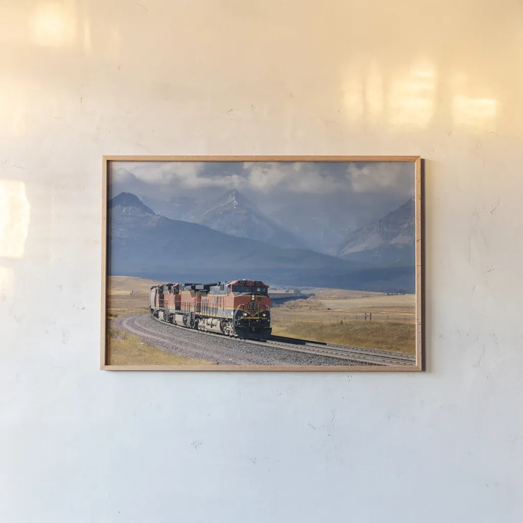 Train I by Alan Majchrowicz. shown as a paper print in a natural frame. Available as a archival giclee rolled canvas, fine art paper, or poster print. SKU 84041i.