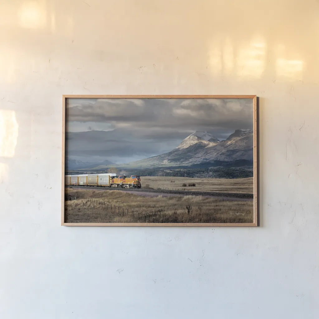 Train III by Alan Majchrowicz. shown as a paper print in a natural frame. Available as a archival giclee rolled canvas, fine art paper, or poster print. SKU 84043i.