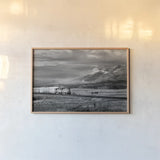 Train III BW by Alan Majchrowicz. shown as a paper print in a natural frame. Available as a archival giclee rolled canvas, fine art paper, or poster print. SKU 84100i.