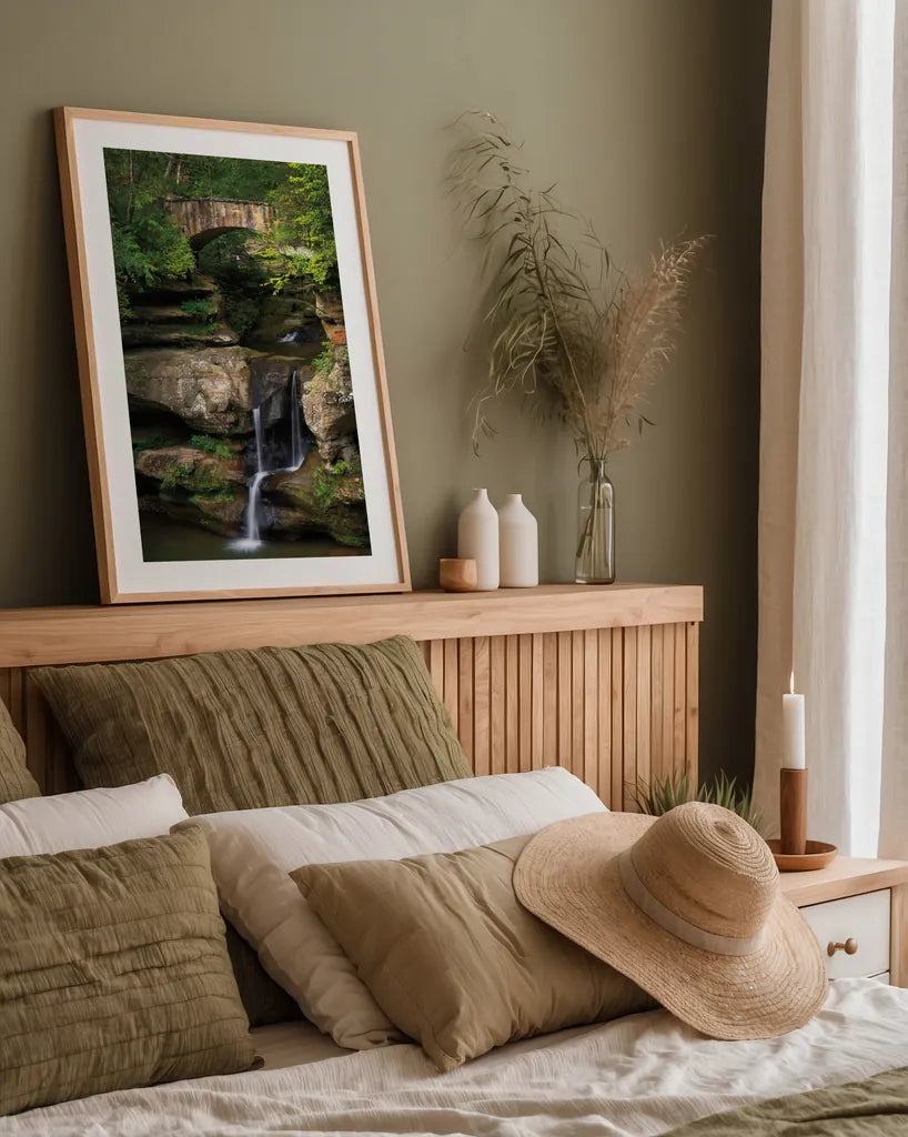 Upper Falls Old Mans Cave by Alan Majchrowicz. shown as a paper print in a natural frame. Available as a archival giclee rolled canvas, fine art paper, or poster print. SKU 50171h.