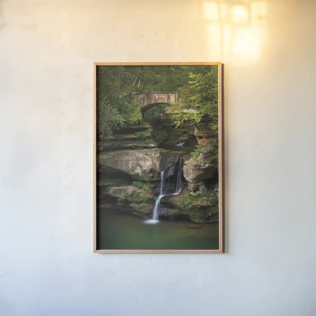 Upper Falls Old Mans Cave by Alan Majchrowicz. shown as a paper print in a natural frame. Available as a archival giclee rolled canvas, fine art paper, or poster print. SKU 50171h.