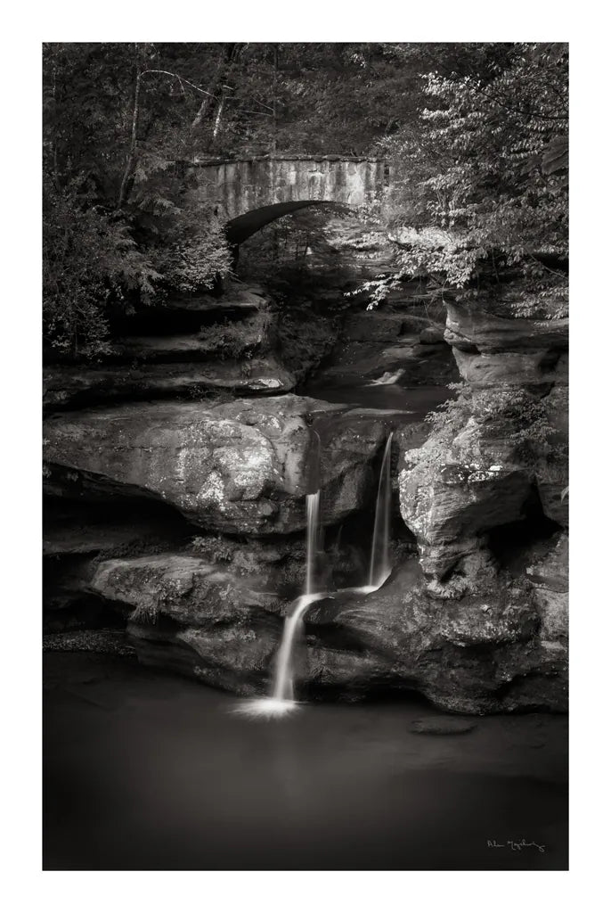 Upper Falls Old Mans Cave BW by Alan Majchrowicz. SKU 50172h. Archival Giclee Fine art print for wall decor.