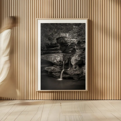 Upper Falls Old Mans Cave BW by Alan Majchrowicz. shown as over sized large wall art. Available as an archival giclee rolled canvas, fine art paper, or poster print. SKU 50172h.