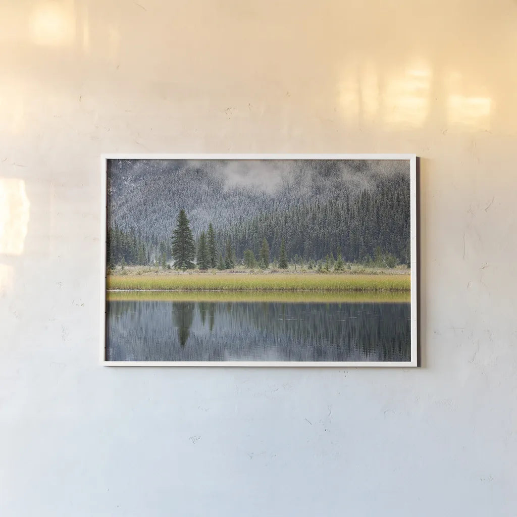 Waterfowl Lake II by Alan Majchrowicz. shown as a paper print in a white frame. Available as a archival giclee rolled canvas, fine art paper, or poster print. SKU 28088i.