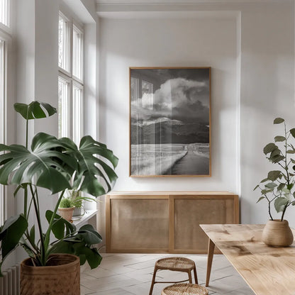 Western Roads by Alan Majchrowicz. shown as a print in a natural wood frame in a dining room. Available as a archival giclee rolled canvas, fine art paper, or poster print. SKU 43071h.