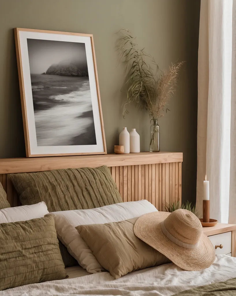 Whale Cove Beach by Alan Majchrowicz. shown as a paper print in a natural frame. Available as a archival giclee rolled canvas, fine art paper, or poster print. SKU 44176h.