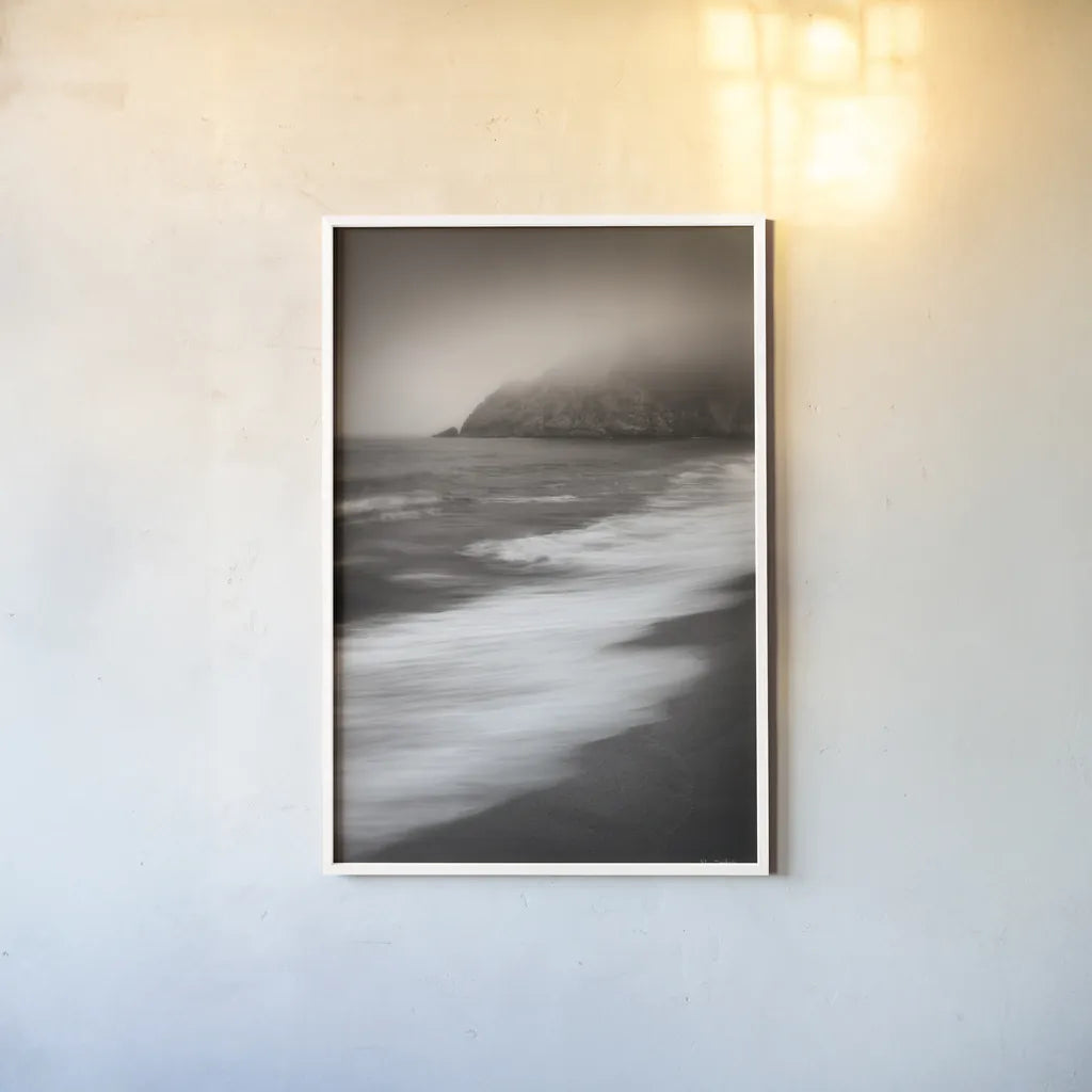 Whale Cove Beach by Alan Majchrowicz. shown as a paper print in a white frame. Available as a archival giclee rolled canvas, fine art paper, or poster print. SKU 44176h.
