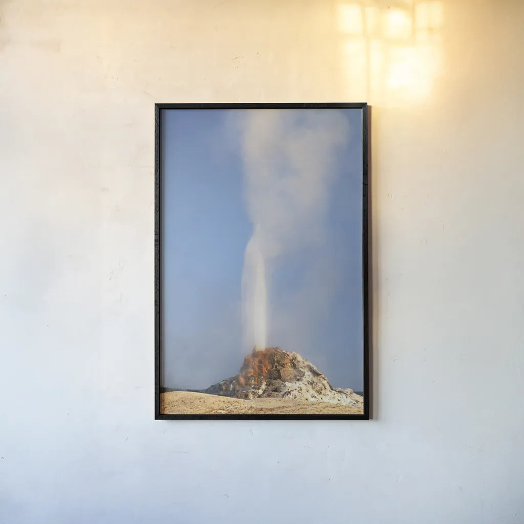 White Dome Geyser by Alan Majchrowicz. shown as a paper print in a black flame. Available as a archival giclee rolled canvas, fine art paper, or poster print. SKU 80844h.