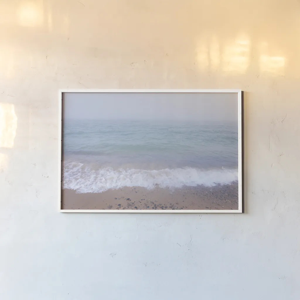 Whitefish Point Beach by Alan Majchrowicz. shown as a paper print in a white frame. Available as a archival giclee rolled canvas, fine art paper, or poster print. SKU 61443i.